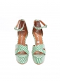 Green and white striped leather platform sandals with ankle strap Retail price €150 Size 37