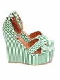 Green and white striped leather platform sandals with ankle strap Retail price €150 Size 37