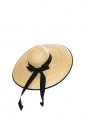CAPPELLERIA BERTACCHI Black grosgrain ribbon and naturel beige straw capeline large sun hat