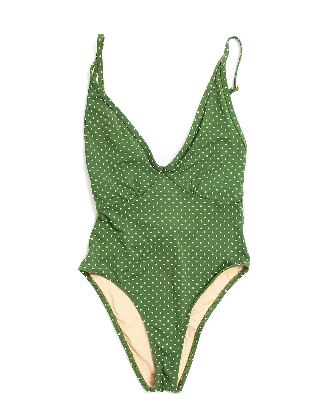 Boutique PEONY St Jean one piece green and white polka dot printed swimsuit  Retail price $170 Size XS