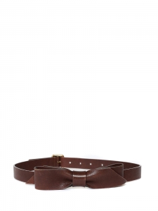 Cognac brown leather belt with bow and gold buckle Retail price €550