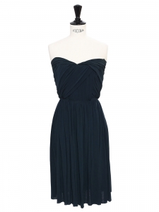 LANVIN Midnight blue draped cinched and heart shaped neckline strapless dress Retail price €2000 Size 34