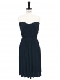 Midnight blue draped cinched and heart shaped neckline strapless dress Retail price €2000 Size 34