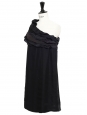 JAY AHR  Black silk ruffled one shoulder cocktail dress Retail price €1500 Size 36