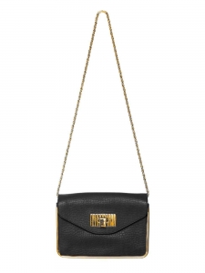 Small SALLY black grained leather cross body bag with gold chain Retail price 1320€ 