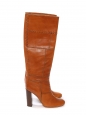 Camel patchwork leather wooden heel knee high boots Retail price €1000 Size 36.5