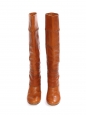CHLOE Bottes hautes à talon bois en patchwork de cuir camel tressé Prix boutique 1000€ Taille 36,5