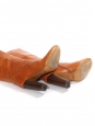 CHLOE Bottes hautes à talon bois en patchwork de cuir camel tressé Prix boutique 1000€ Taille 36,5