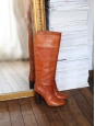CHLOE Camel patchwork leather wooden heel knee high boots Retail price €1000 Size 36.5