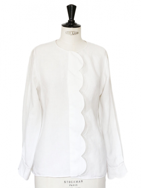 Blouse chemise Scalloped blanche en lin et soie Px boutique 950€ Taille 36 