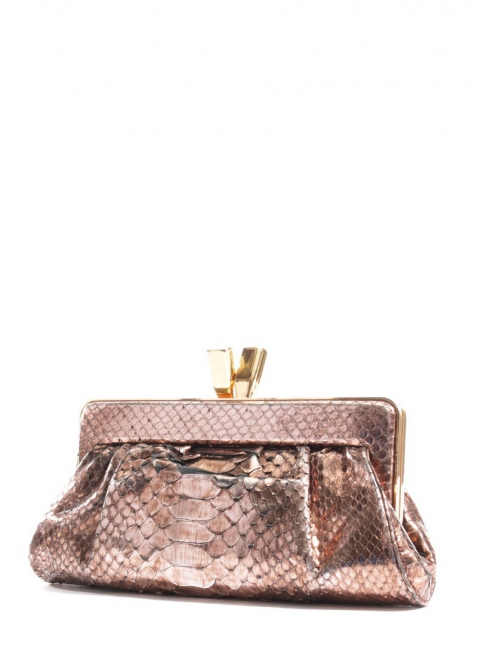 Gold and dust pink snakeskin leather evening clutch Retail price €950