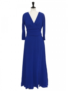 Midi length cinched short sleeves V neckline evening dress Retail price €800 Size 40