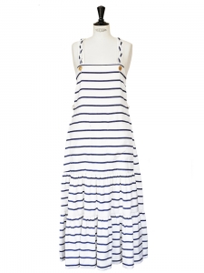 Sailor white and navy blue striped long dress with braided straps Retail price €1500 Size 36