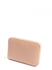 Blush pink grained leather Medium zipped around wallet Retail price €450