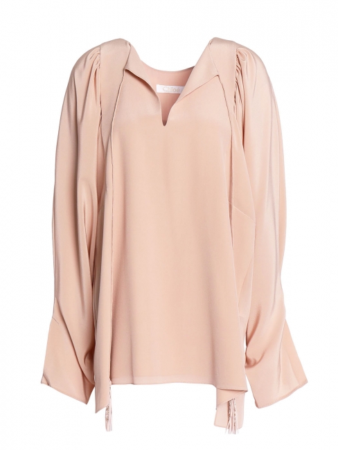 Blush pink tasseled silk crepe de chine romantic blouse Retail price $1295 Size 36