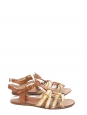 Gold metallic and tan brown leather flat gladiator sandals Retail price 450€ Size 39.5
