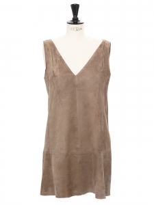 Beige suede leather sleeveless dress Retail price €1395 Size 38 