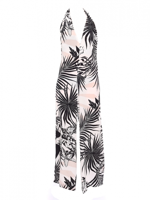 Black, white and pink tropical palm print overalls  Retail price €1000 Size 36