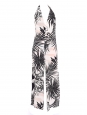 Combinaison pantalon dos nu en soie imprimé tropical rose gris blanc noir Px boutique 1000€ Taille 36
