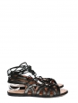 Black cut out leather laced up flat sandals Retail price €750 Size 37