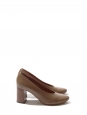 Almond toe nut brown leather wooden heel pumps Retail price €420 Size 38.5