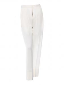 Ivory white crepe fluid pants with silver zip Retail price €800 Size 38