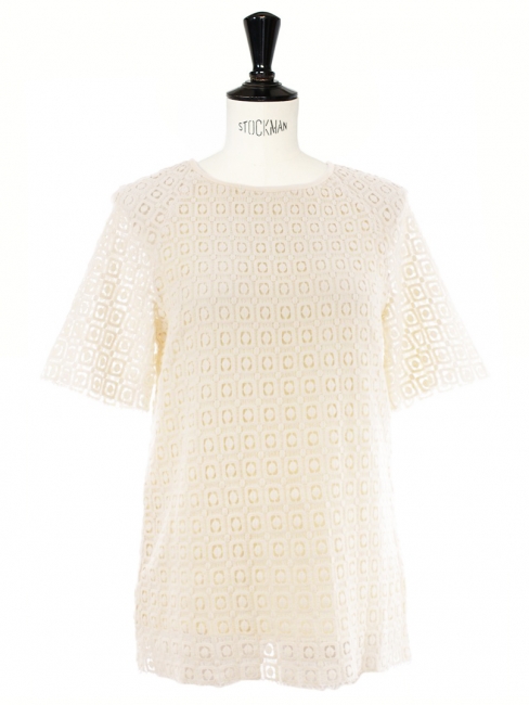 Boutique APC Short sleeves cream white crochet Peggy top by VANESSA ...
