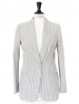 Light grey blue and ivory striped cotton blazer jacket Retail €1400 Size 36/38