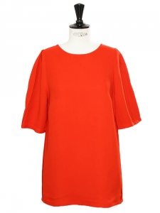 Poppy red short sleeved back buttoned blouse top Retail price €430 Size 38