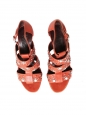 Sandales multi-strap en cuir rouge orangé et studs argent Px boutique 600€ Taille 37