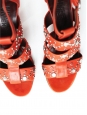 Sandales multi-strap en cuir rouge orangé et studs argent Px boutique 600€ Taille 37