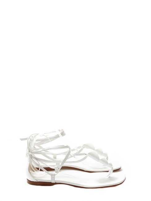 White leather embellished flat sandals with laces at ankles NEW Retail price €700 Size 38