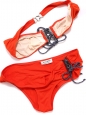 Bright red with blue strings bandeau and briefs bikini Retail price €195 Size 40