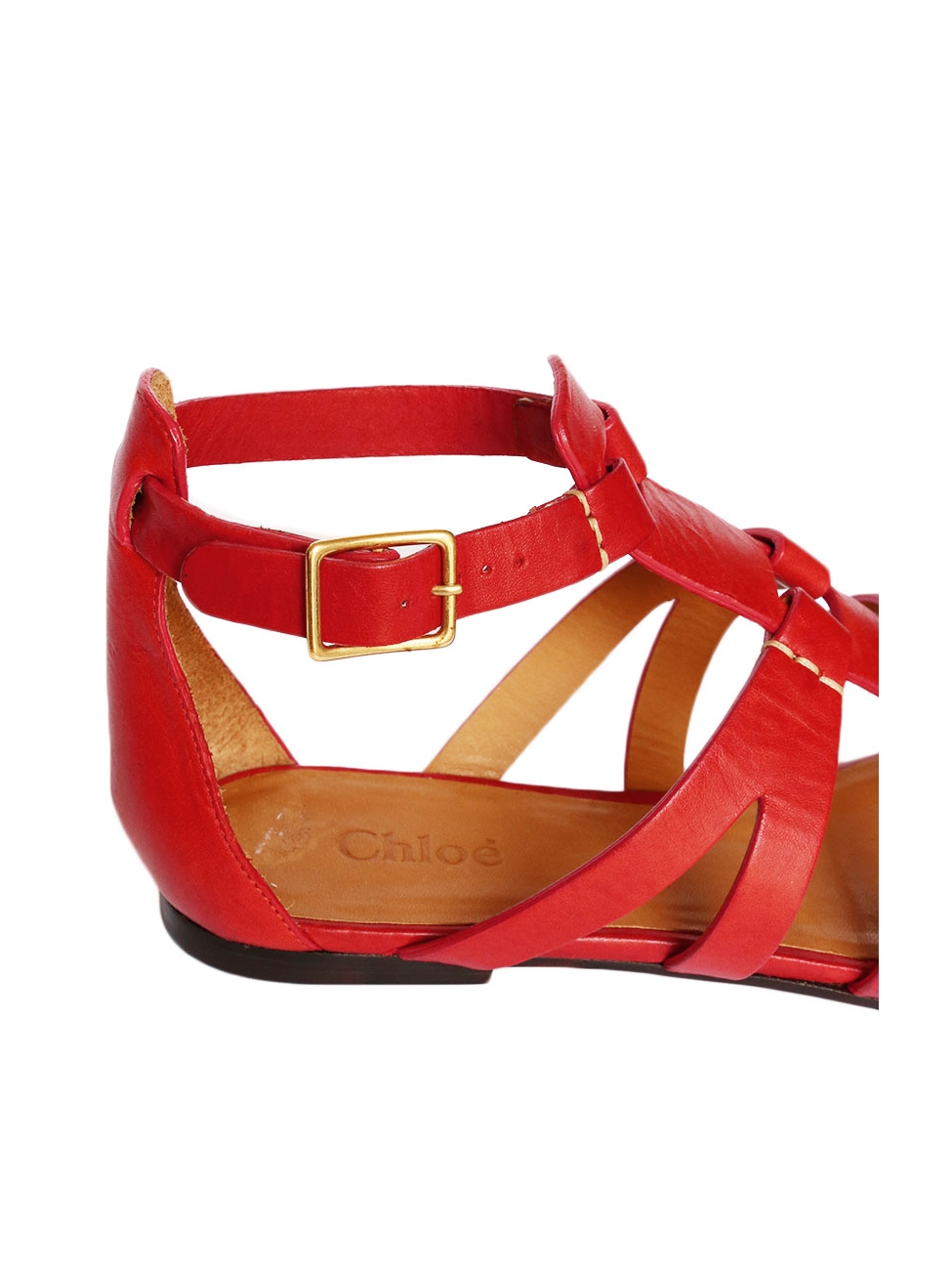 Boutique CHLOE Bright red leather multi-strap gladiator sandals NEW Retail  price 475€ Size 36.5