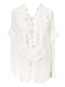 CHLOE Long sleeves ruffled lace-up cotton-gauze romantic blouse Retail price €1200 Size 36