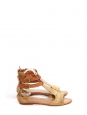 Sandales plates bout ouvert en cuir embossé doré et caramel Px boutique 480€ Taille 36
