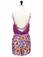 Purple, burgundy and yellow floral print open back playsuit with thin straps Size 36