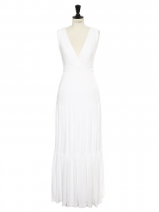 White modal cinched maxi dress with deep V décolleté Retail price $470 Size 40