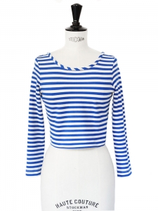 Blue white striped long sleeves cropped top Retail price €90 Size 34