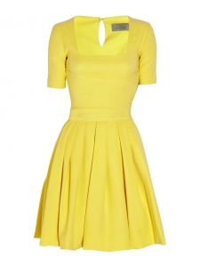 Sunny yellow stretch jersey square neckline dress Retail price €1150 Size 36
