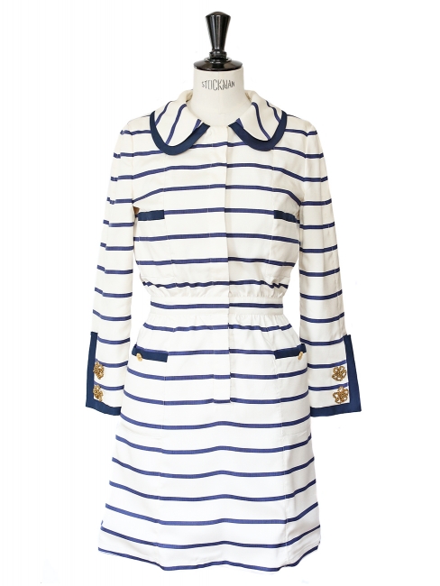Robe marinière manches longues en soie rayée bleu marine et blanche Prix boutique 2000€ Taille 40