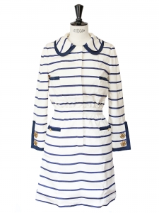 Marine white and blue striped long sleeves dress Size 40