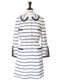 Navy blue and white striped long sleeves dress with flower buttons Retail price €2000 Size 40
