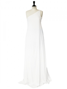White linen and silk chiffon asymmetrical wedding dress Retail price €2500 Size XS