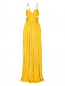 KIM Sunflower yellow plissé silk jersey maxi dress with open back Size 36