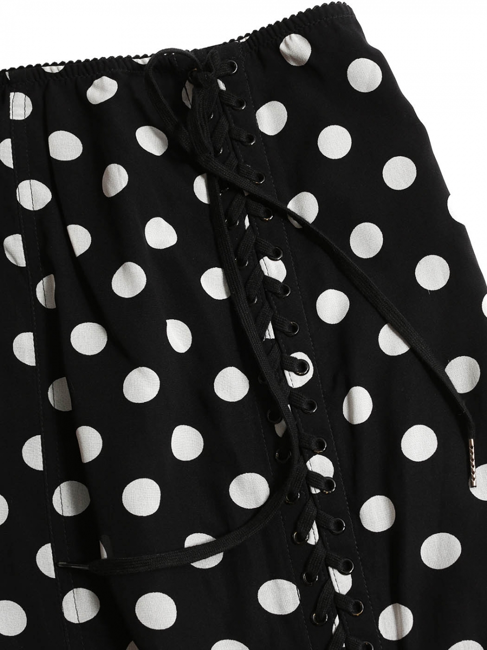 Boutique DOLCE & GABBANA Black and white polka dot print silk skirt laced  up at back Retail price €900 Size 42