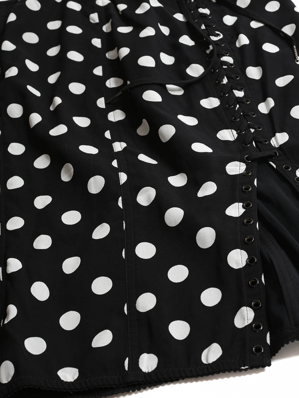 Boutique DOLCE & GABBANA Black and white polka dot print silk skirt laced  up at back Retail price €900 Size 42