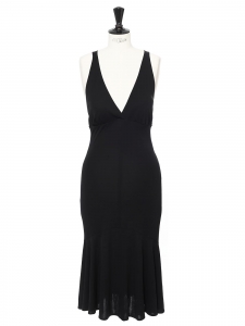 Deep décolleté open back mid-length black cocktail dress Retail price €900 Size 36