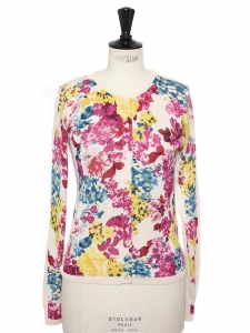 Red, pink, yellow, blue and white floral print silk cardigan Retail price £895 Size 36
