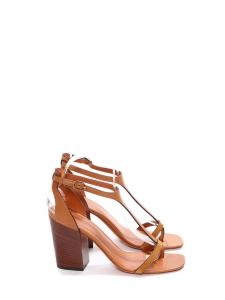 Camel brown T-strap wooden heel sandals Retail price €650 Size 37.5